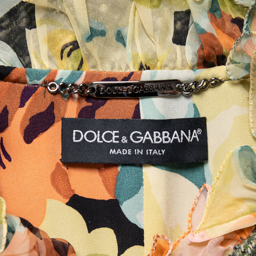 Dolce & Gabbana Vintage Tweedjacke mit floralen Seidenapplikationen und Schluppendetails