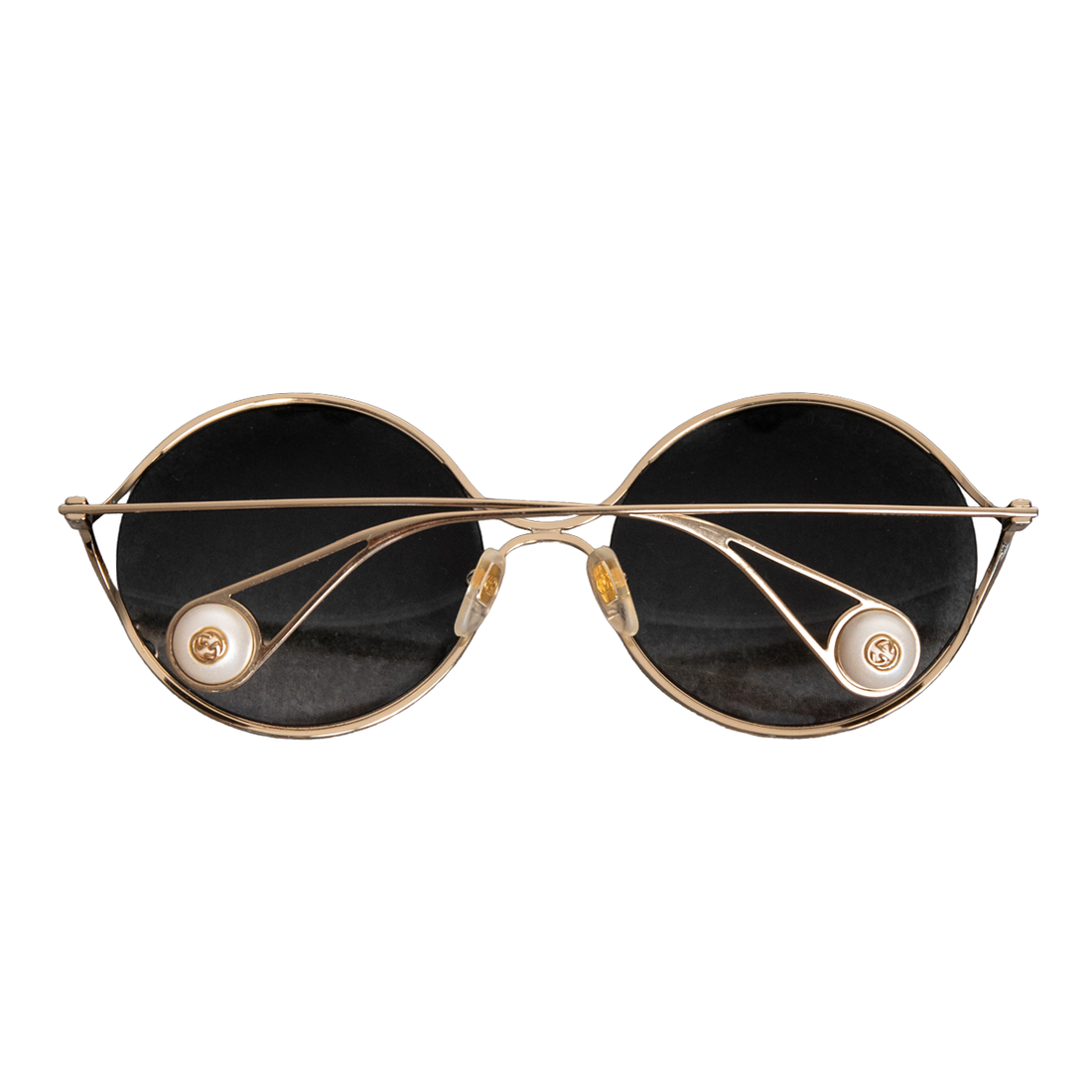 Gucci gold sunglasses with gray gradient lenses and pearl embellishmen