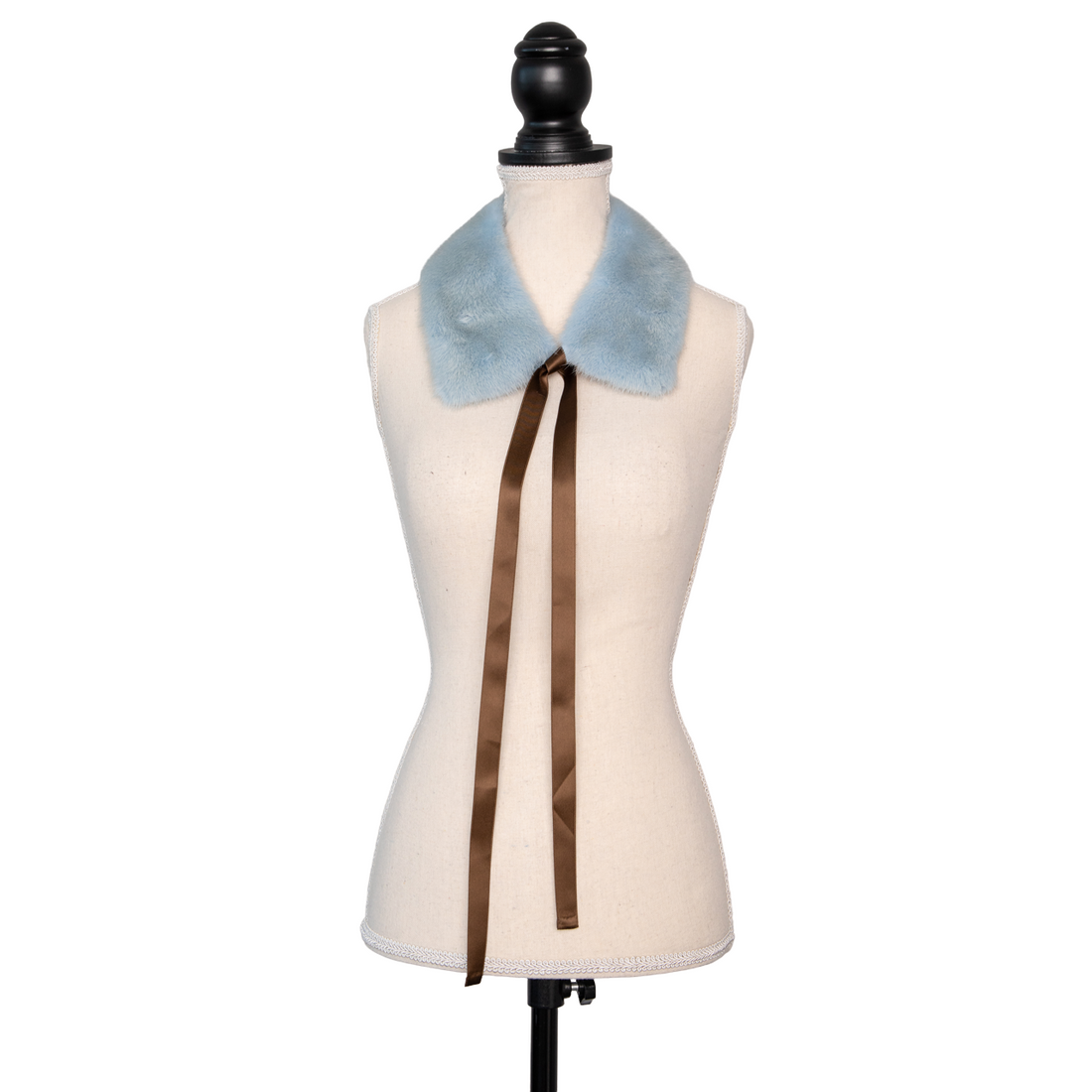 Gucci light blue mink collar with brown satin ribbons