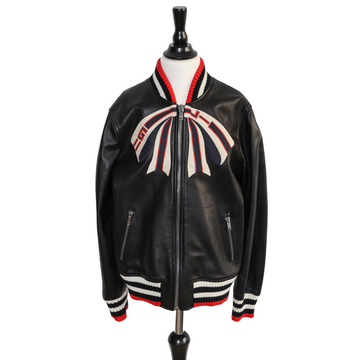Gucci children's leather jacket with embroidered bow print