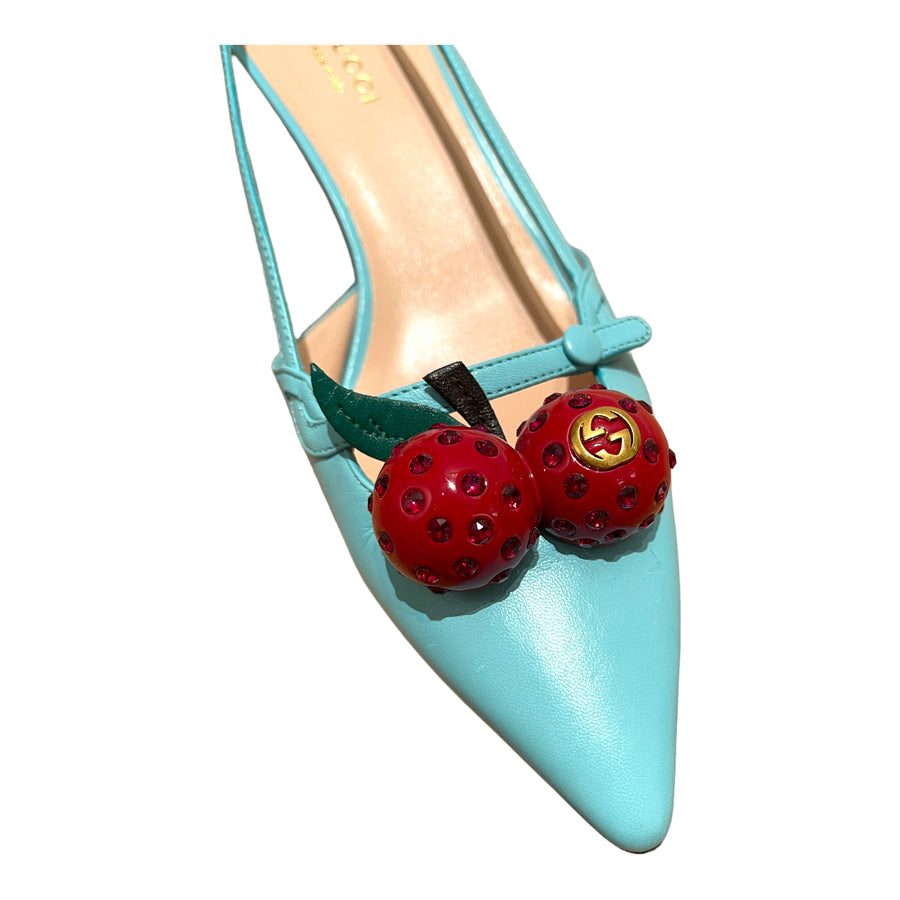 Gucci Unia cherry kitten heels with bamboo heels