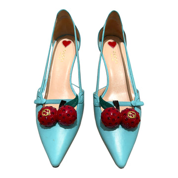 Gucci Unia cherry kitten heels with bamboo heels