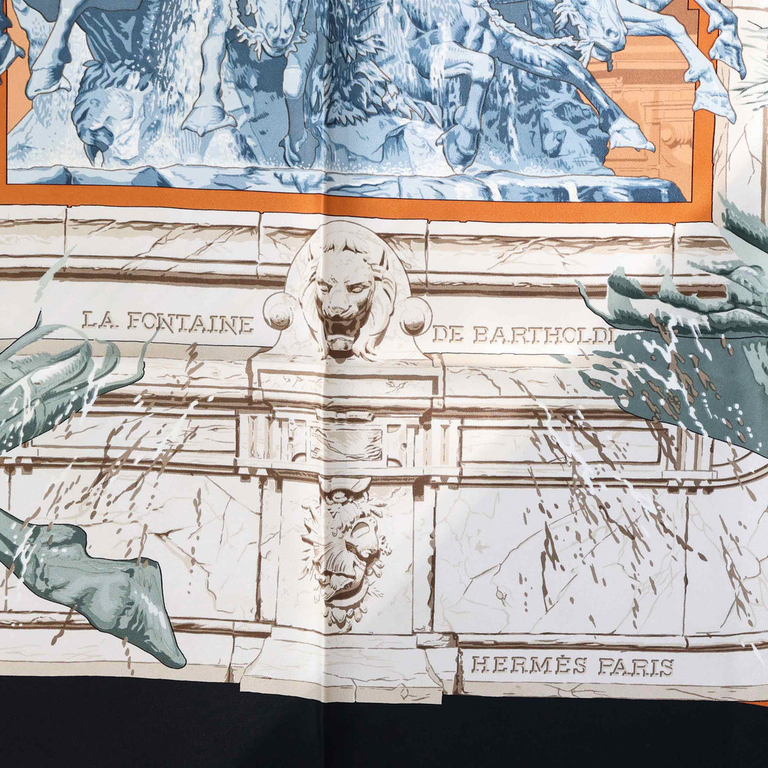 Hermès Großes Seidencarré "La Fontaine de Bartholdi"