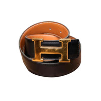 Hermès black reversible belt "H" with gold buckle