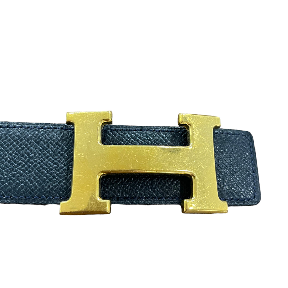 Hermès reversible belt "H" with golden buckle (significant signs of wear)