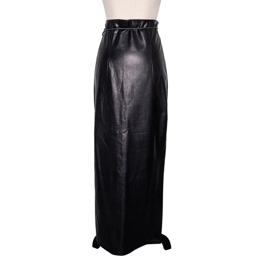 Infamous vintage midi leather wrap skirt