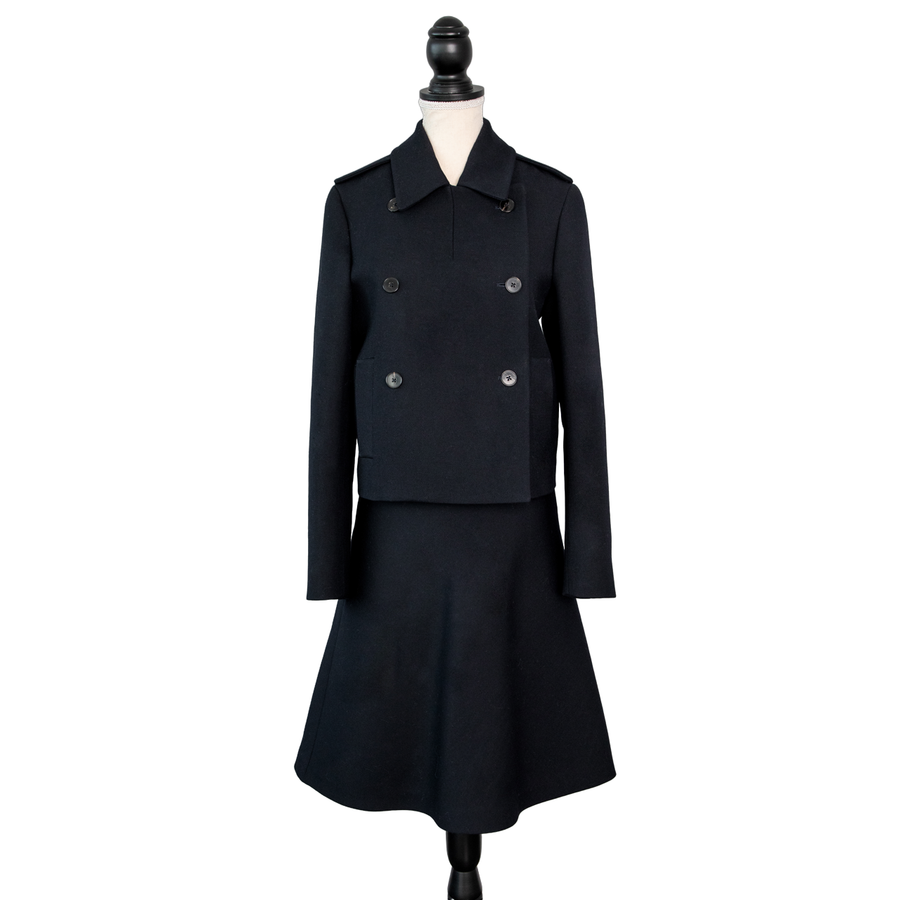 Jil Sander Navy double breasted suit with A-line midi skirt