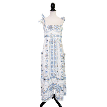 Juliet Dunn Aufwändig besticktes Sommerkleid in Midilänge mit Knopfleiste und aufgesetzen Taschen