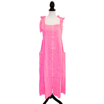 Juliet Dunn Sommerkleid in Midilänge mit Knopfleiste und aufgesetzen Taschen in Neon-Pink