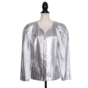 Krizia Iconic vintage jacket made of silver leather with patch pockets (slight signs of wear)