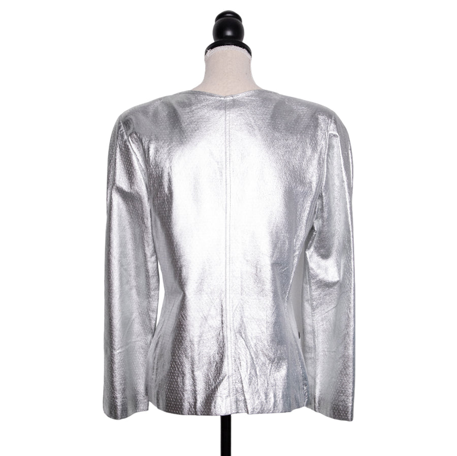 Krizia Iconic vintage jacket made of silver leather with patch pockets (slight signs of wear)
