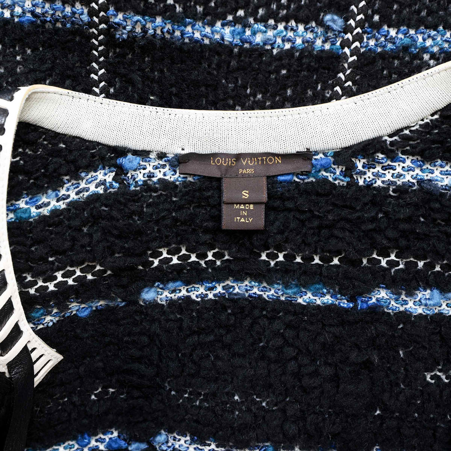 Louis Vuitton Tweed-Strickmantel mit Lederapplikationen