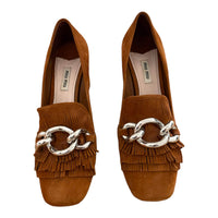 Miu Miu suede pumps with fringes and logo buckle