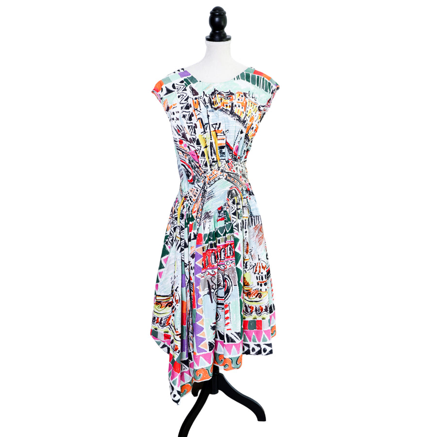 Prada Asymmetrical summer dress with "Venezia" print