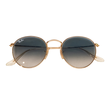 Ray Ban sunglasses with gold frame and blue lenses