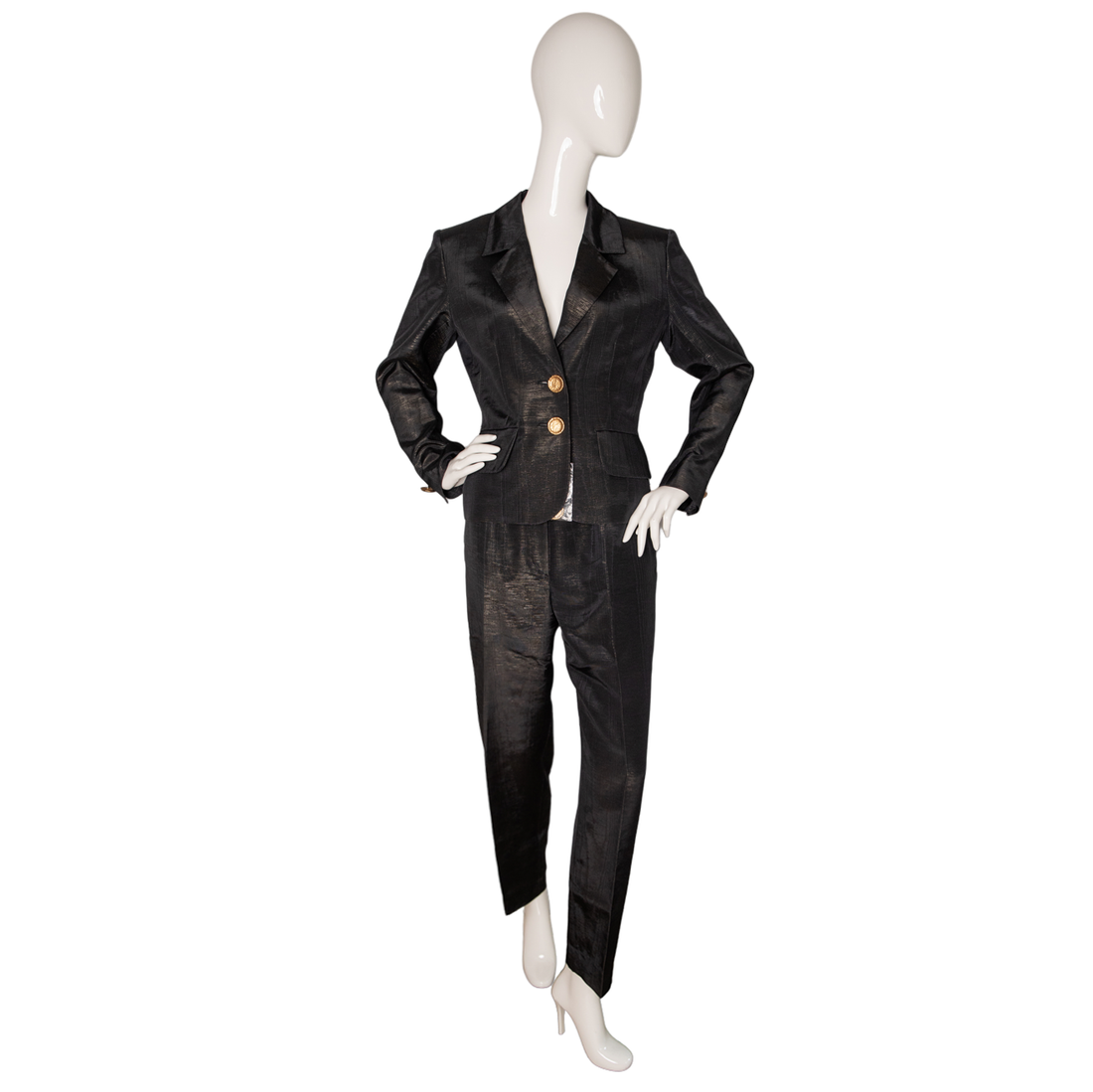 Saint Laurent Shimmering vintage lurex trouser suit with elaborate gold buttons