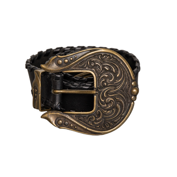Strenesse Decorated leather belt with an elaborate brass buckle