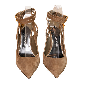 Tom Ford suede pumps with ankle straps and signature lock