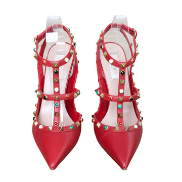 Valentino Red ankle strap Rockstud pumps with colorful rivets