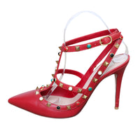 Valentino Red ankle strap Rockstud pumps with colorful rivets