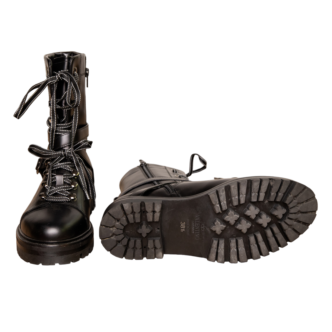 Valentino lace up calfskin combat boots