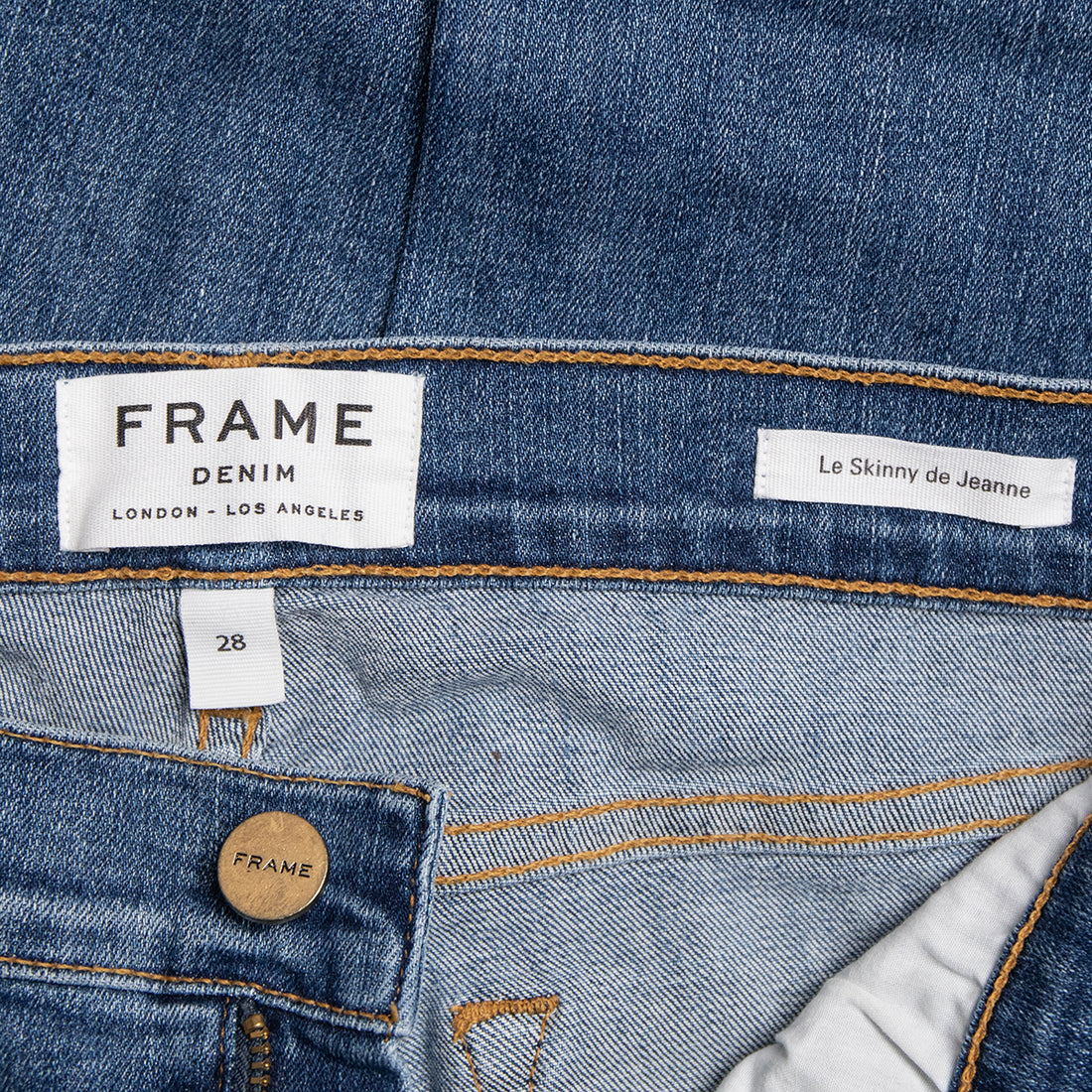 Frame Blue Distressed "Le Skinny de Jeanne" Jeans