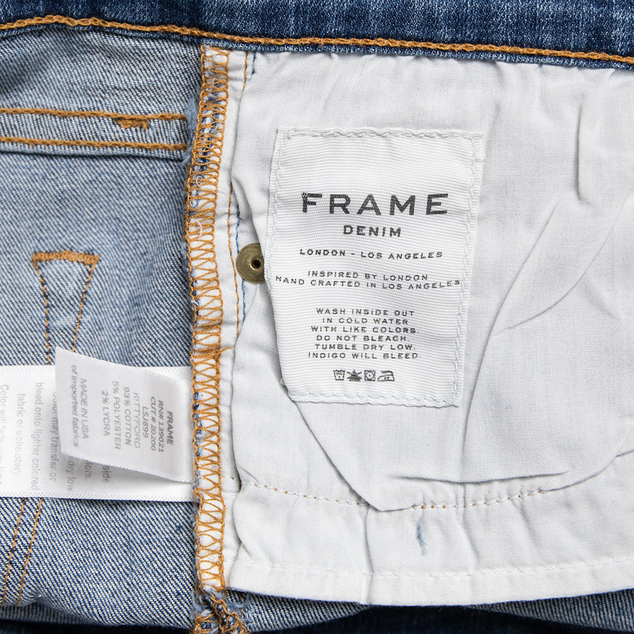 Frame Blue Distressed "Le Skinny de Jeanne" Jeans