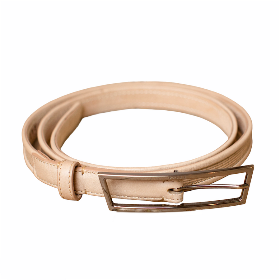 Akris Slim Leather Belt with Trapeze Buckle - Beige