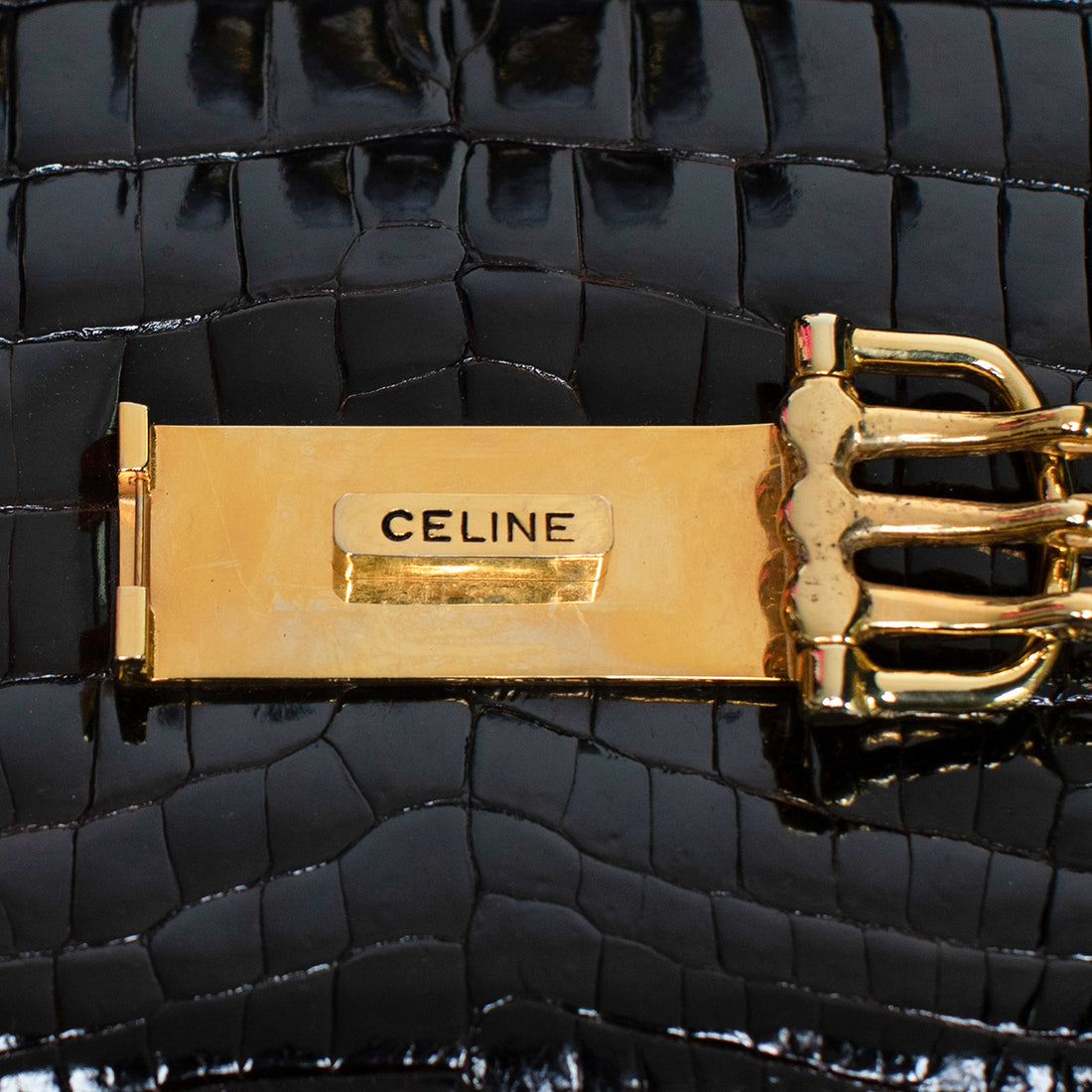 Celine Vintage Crocodile "Triomphe" shoulder bag with hand mirror