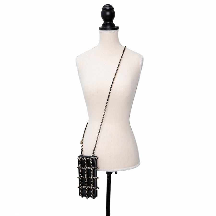 Chanel Black Leather &amp; Chain-Link Phone Bag