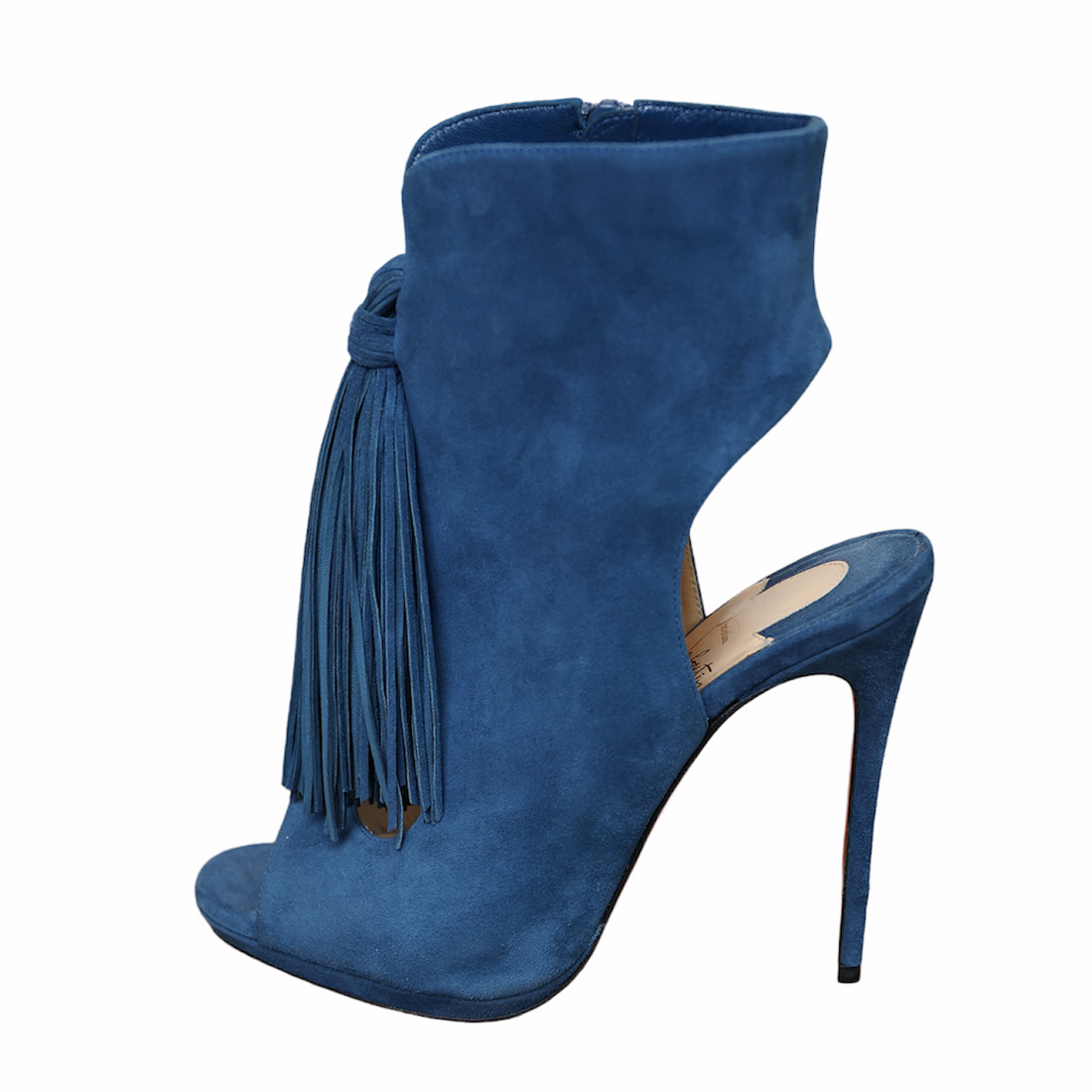 Christian Louboutin open toe ankle booties with fringes