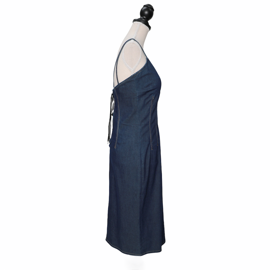 D&amp;G denim corsage dress with lacing details on the back