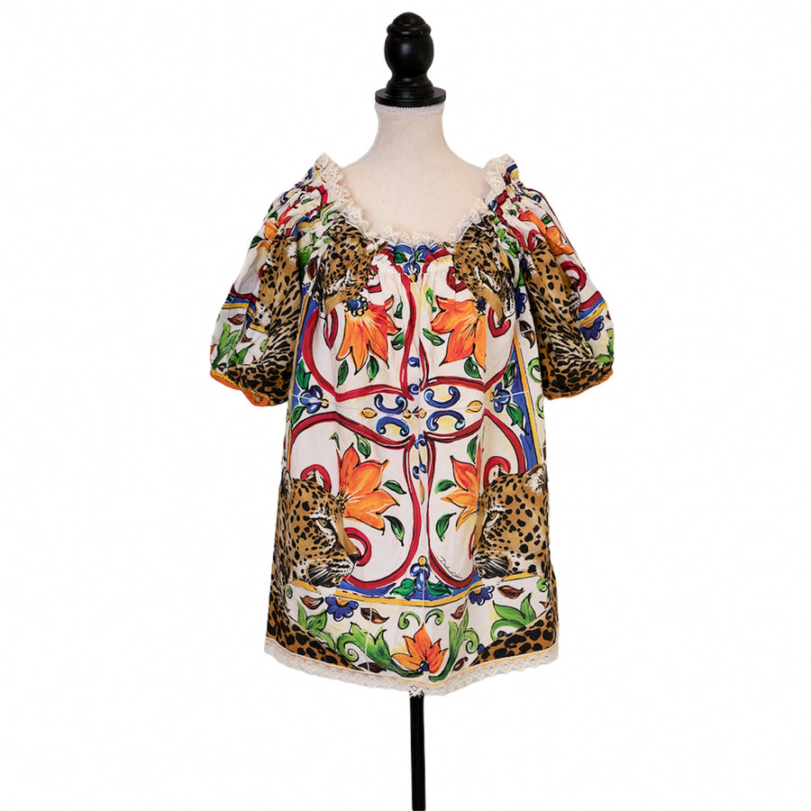 Dolce &amp; Gabbana Patterned off shoulder top with lace details