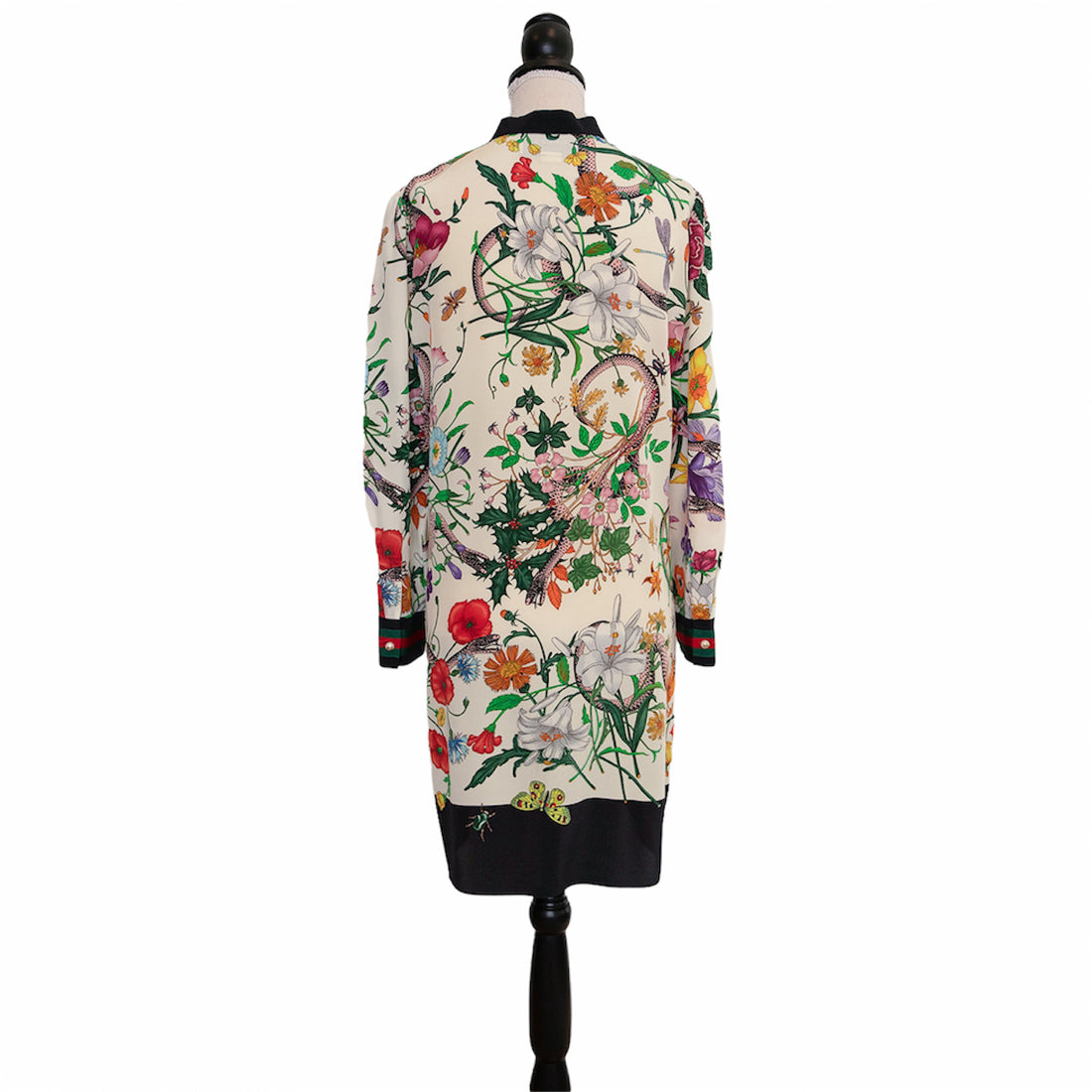 Gucci mini dress with floral pattern and ruffle trim