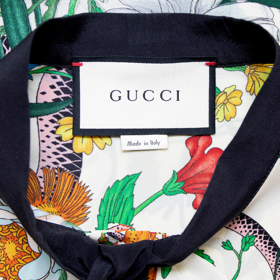 Gucci Minikleid mit floralem Muster und Rüschenborte