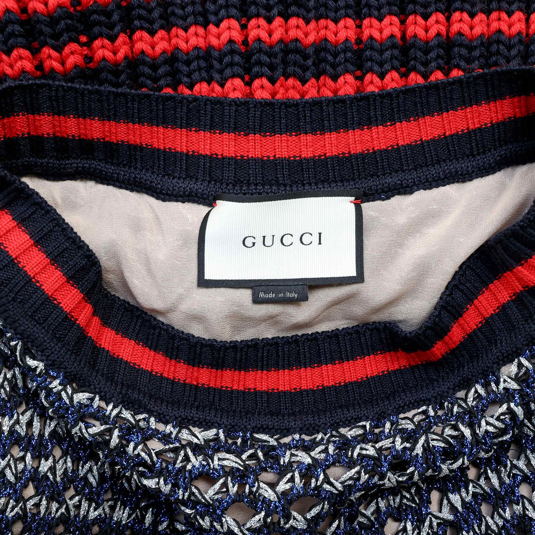 Gucci set of lurex cardigan with logo buttons and matching skirt