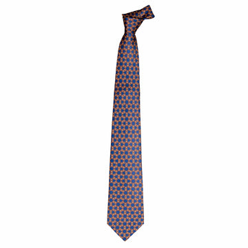 Hermès Classic blue silk tie with orange signature print