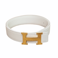 Hermès Wendegürtel "H" mit goldener Schließe 30mm in Weiß
