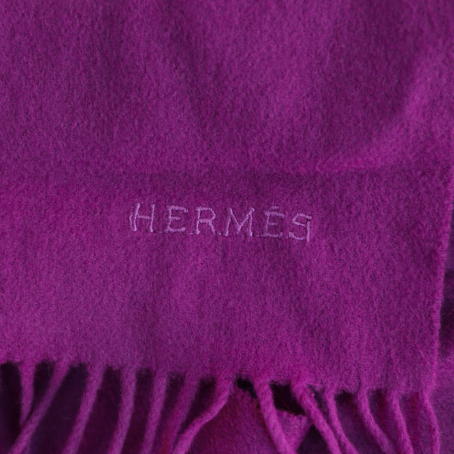 Hermès purple fringed cashmere scarf