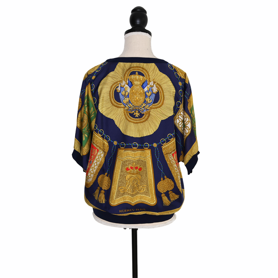 Hermès coat of arms print silk top