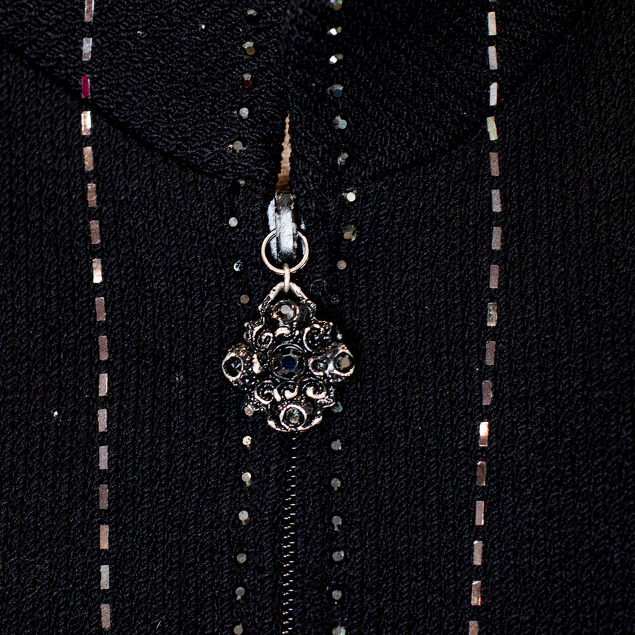 St. John Evening Embroidered Zipped Jacket - Black