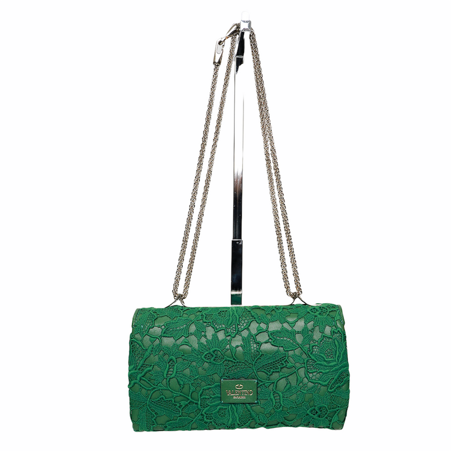 Valentino flap bag in green lace