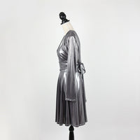 HALSTON Heritage Metallic Silver Open Back Jersey Dress